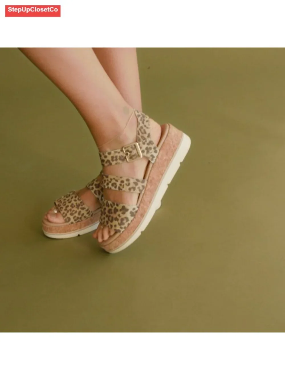 Platform Wedge Sandal with Faux Leather and Cork Espadrille Detail